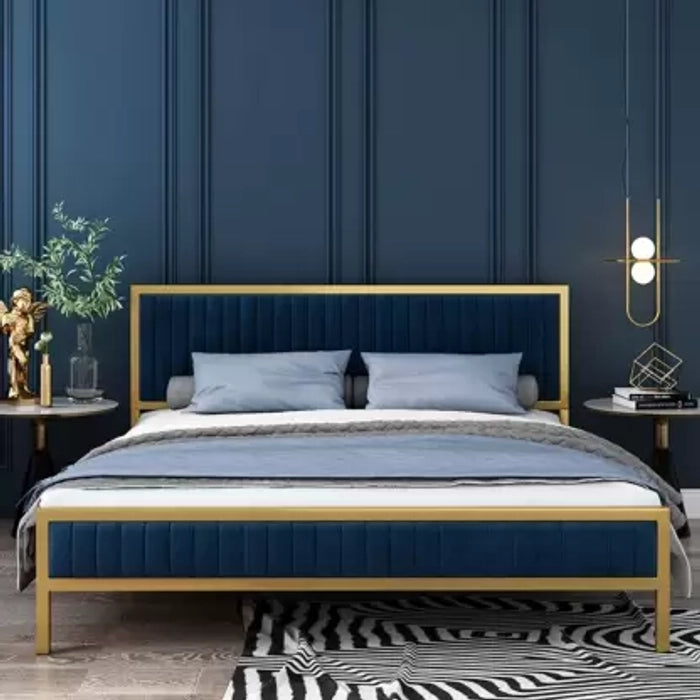 Poco Wooden Gold Polish Upholstered Bed