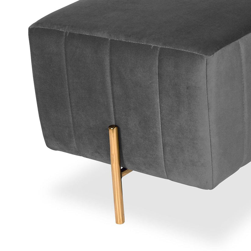 Luxe Grey Velvet Pouffe with Gold Legs