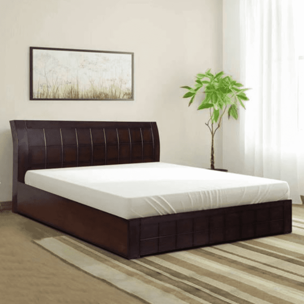 Elwise Wooden Bed with Storage in Brown Finish