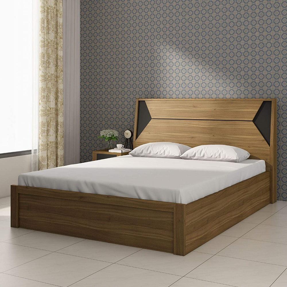 Kollo Wooden Bed In Tan With Storage