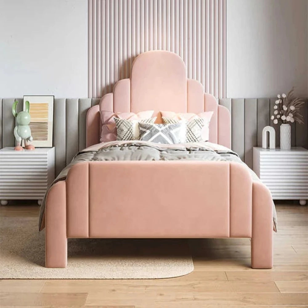 Robocop Upholstered Bed Without Storage in Peach Suede