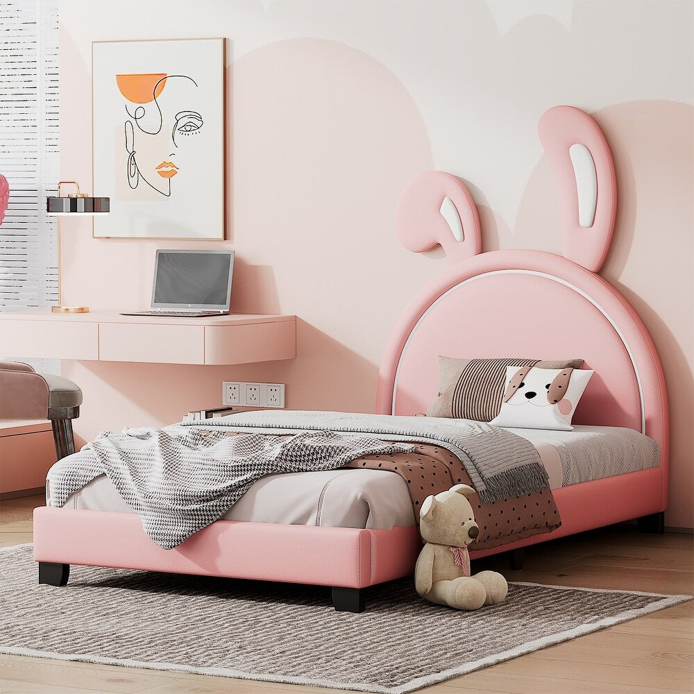 Naughty Bunny Upholstered Bed Without Storage in Pink Suede