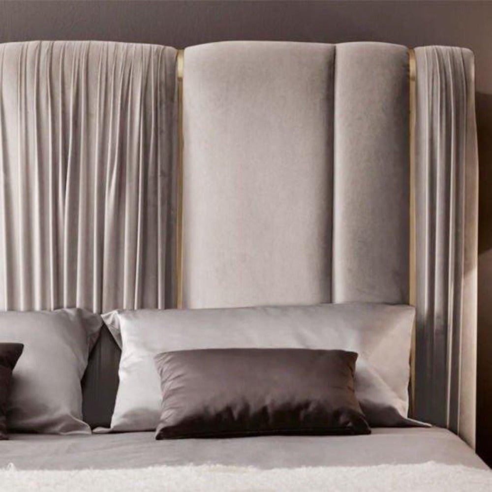 A bed with mattress beige colour