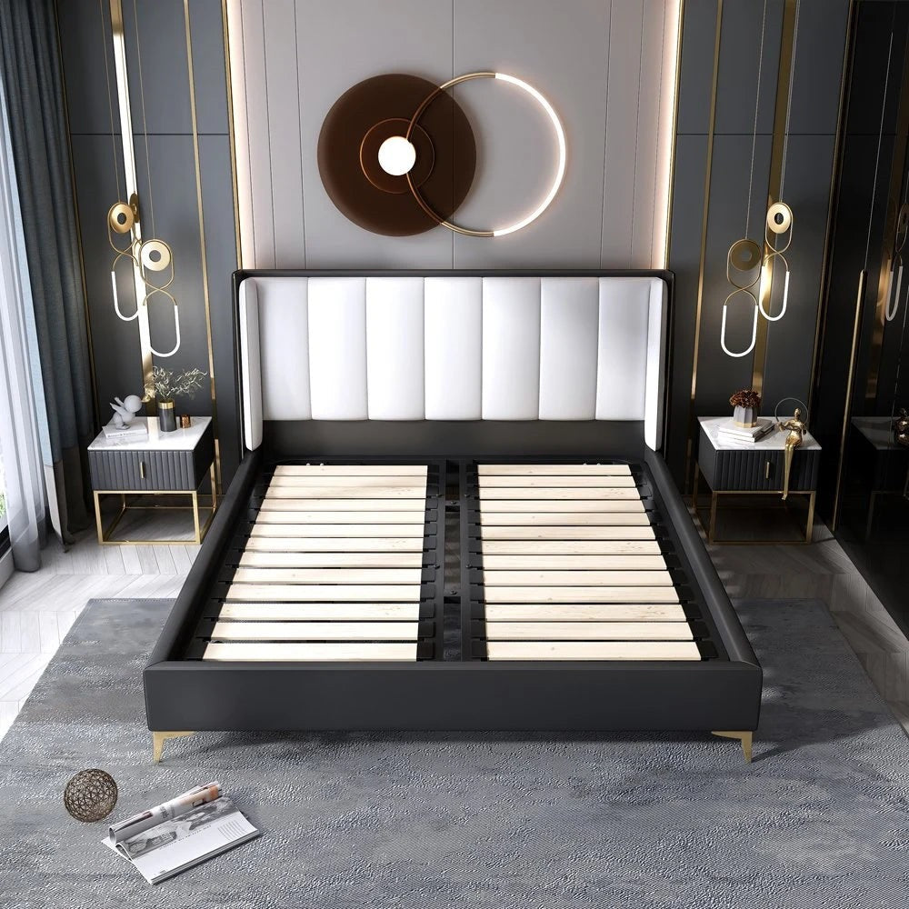 A bed with mattress black and blue colour